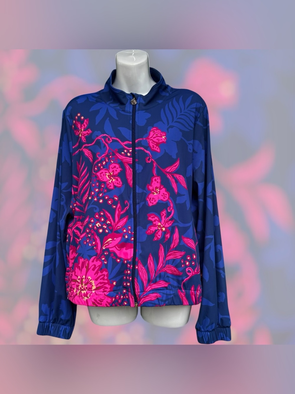 Lilly Pulitzer Luxletic Aegean Jacket Large Blue Med Never Ending Summer RARE